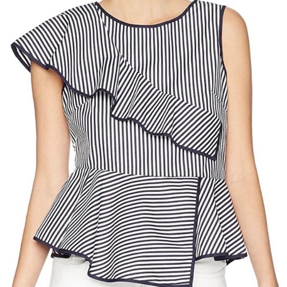 Parker Asymmetrical Striped Ruffled Top - Picture 2 of 6